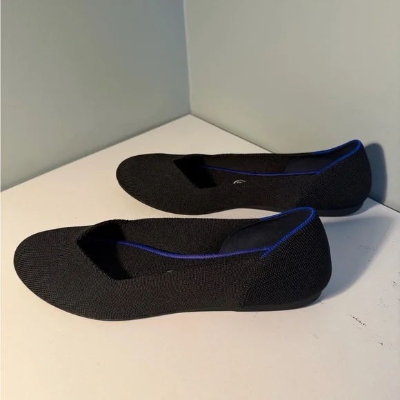 Rothy's Black Knit Ballet Flats with Subtle Blue Trim - Picture 2 of 6